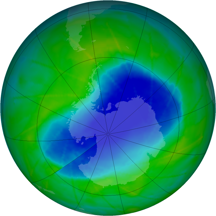 Antarctic ozone map for 02 December 2010